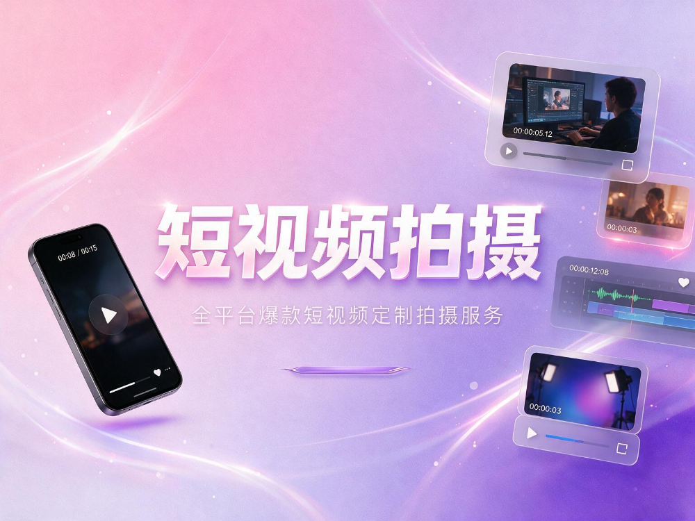 jimeng-2026-09-20-4482-高端商务业务海报，主题为「短视频拍摄」，高级大气活力潮流风格，粉紫渐变精致背景，....png