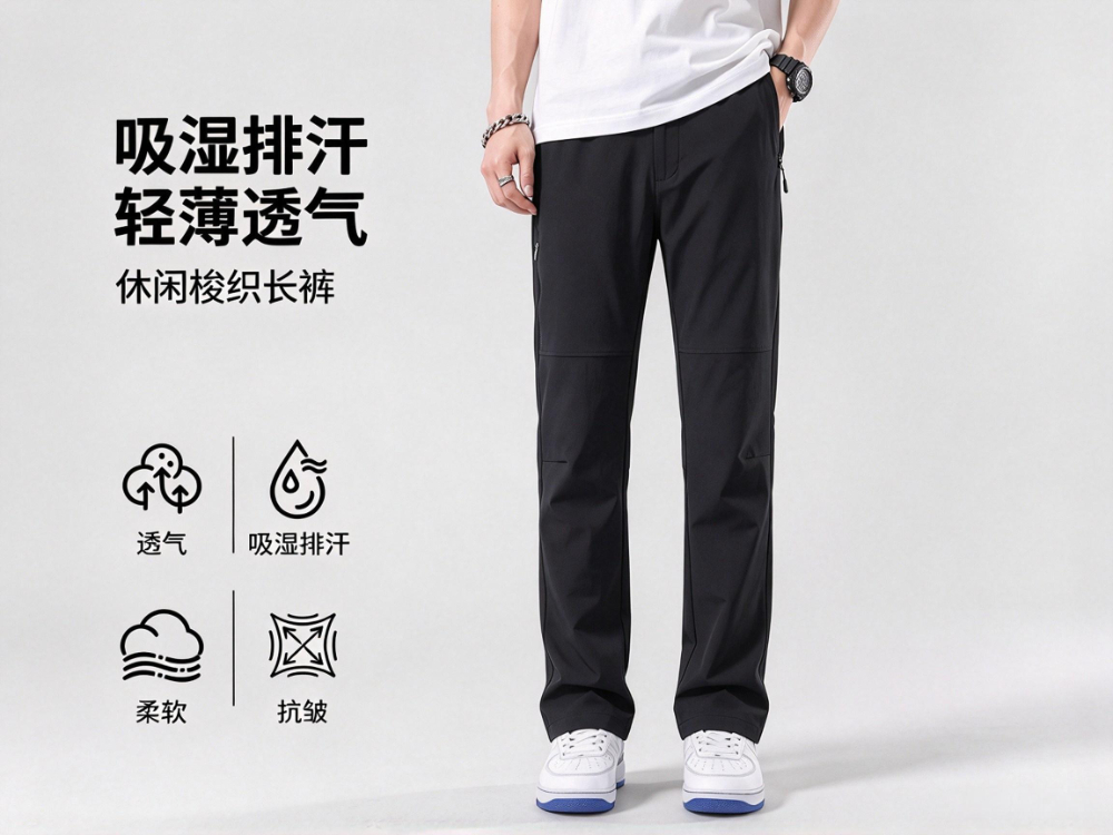 春夏季休闲运动时尚百搭纯色直筒梭织长裤男透气不易变形女速干裤.jpg